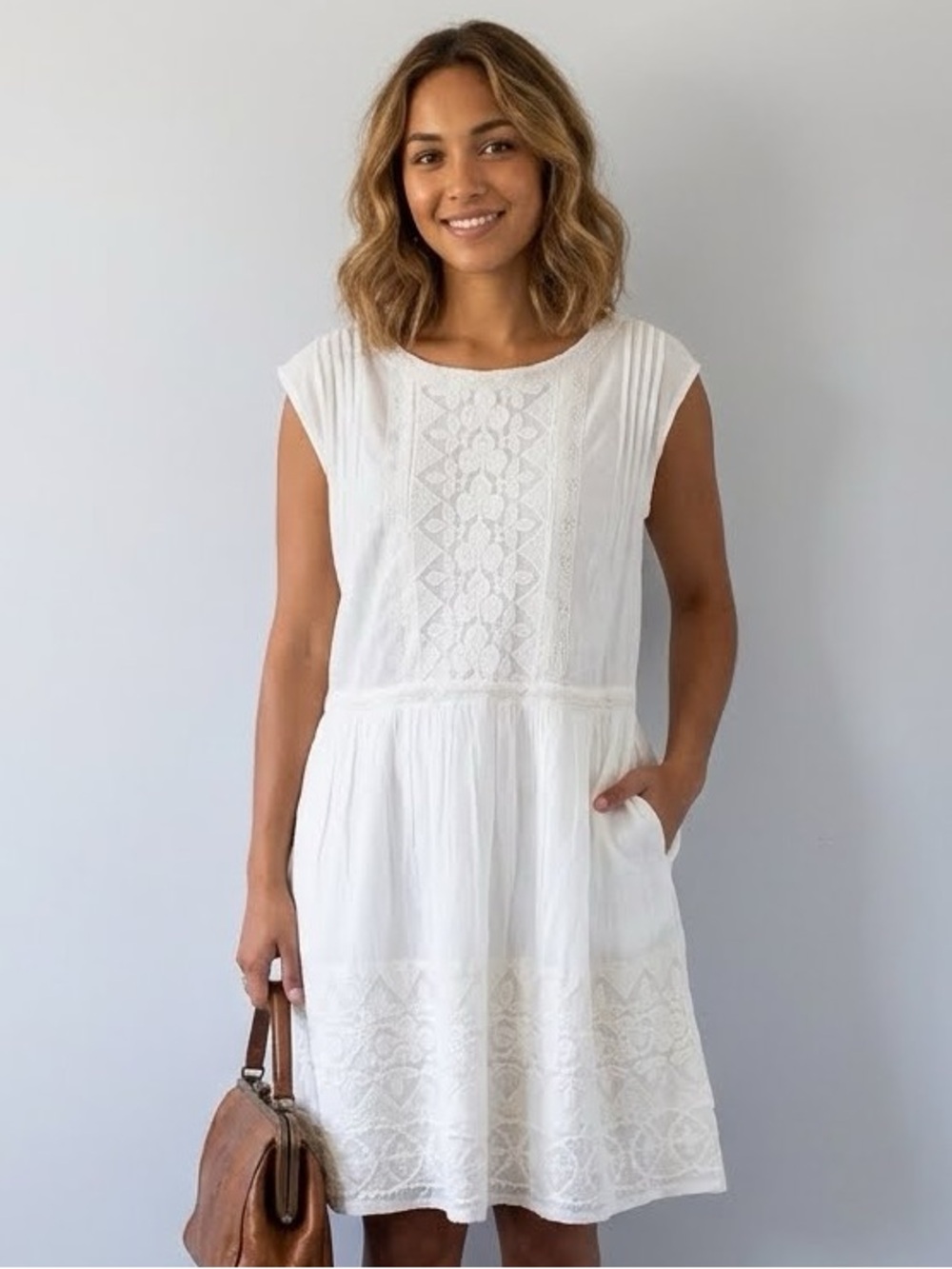 White Emroidered Feminie Boho Chic Cotton Petits Hauts Boutique  Dress